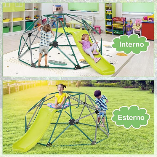 Cupola di Arrampicata, Struttura per Arrampicata con Scivolo, Capacità di Carico di 180 KG, per Bambini da 3 a 10 Anni, Ideale per Palestra, Cortile e Giardino (Stile 2 Verde Scuro)