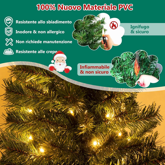 Albero di Natale 120 cm, Albero di Natale Artificiale Finto Pre-illuminato in Vaso con 100 Luci LED, Timer, 3 Modalità di Illuminazione, 160 Punte, Decorazione Natalizia da Interno