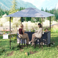 Gazebo da Esterno 245 x 245 x 243 cm, Set da Bar 3 Pezzi con Doppio Piano con 2 Sgabelli, Tavolo in Vetro Temperato e 2 Sedie, Tenda Impermeabile per Feste, BBQ in Giardino e Cortile