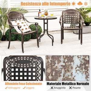 Set di 2 Sedie da Esterno in Alluminio Pressofuso, Sedie da Pranzo Impilabili con Braccioli, Sedie da Esterno in Alluminio Pressofuso per Balcone, Cortile, Giardino (Bronzo)