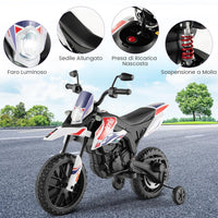 12V Aprilia Moto Cavalcabile per Bambini, Motocicletta Elettrica con Ruote Ausiliarie e Musica Wireless, Sospensione a Molla, Moto Elettrica alla Moda per Bambini 3-8 Anni (Bianco)