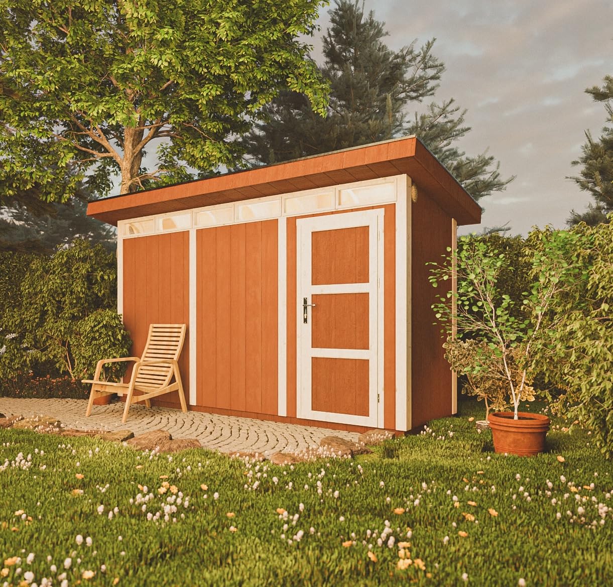 Casetta da Giardino di QUALITÃ€ PREMIUM 4,3mq-L161xW411cm - TIMBELA M902-REDWOOD RED