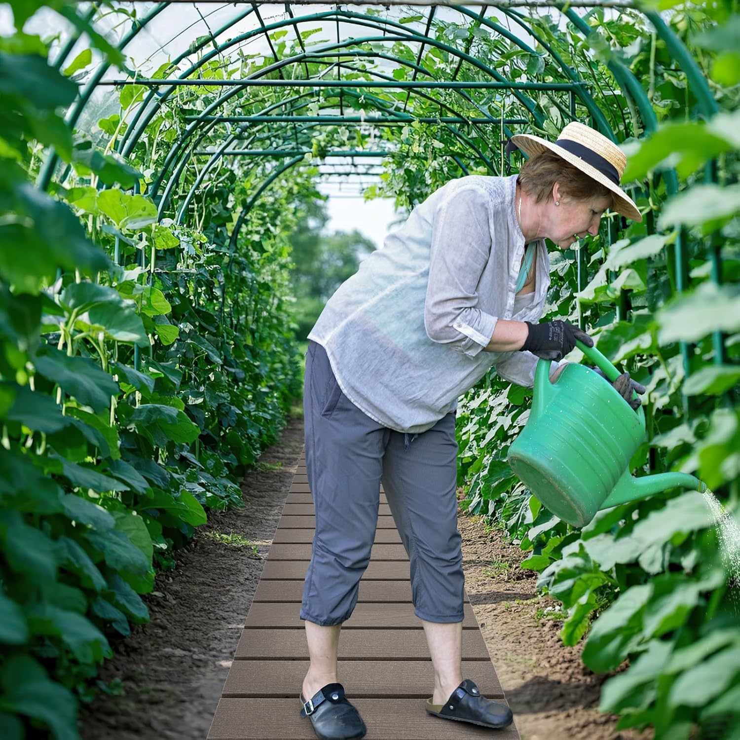 Percorso Giardino 242 cm, Passerella Dritta da Esterno con Connessione a Filo Metallico, Superficie Antiscivolo, Sentiero da Giardino Resistente alle Intemperie per Corti, Grigia