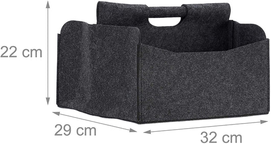 Cesto in feltro portagiornali portaoggetti pieghevole manici 2 scomparti grigio 13_0001924_3