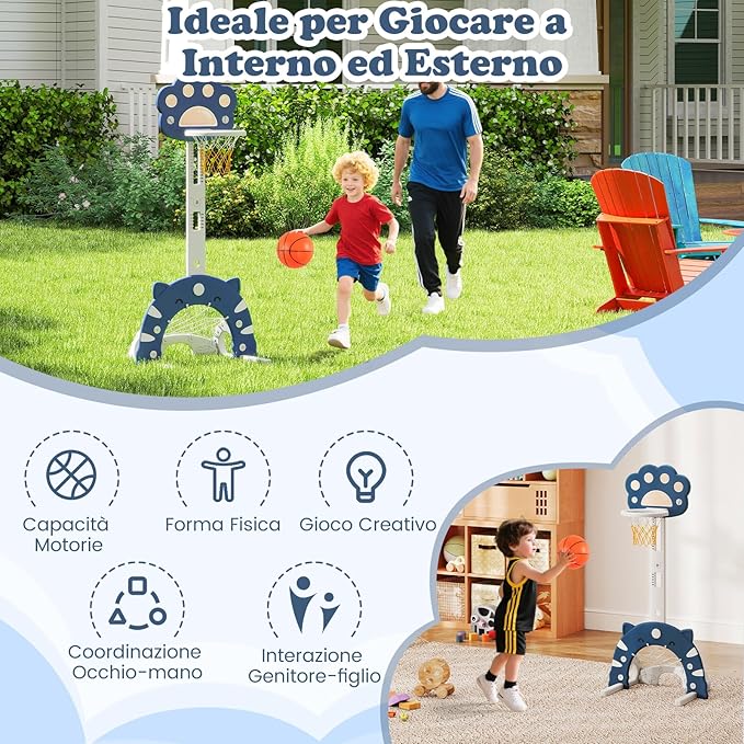 3 in 1 Canestro da Basket per Bambini, con Canestro Calcio e Golf, Cerchio Rimovibile e Pieghevole, Set da Gioco Regolabile per Interno ed Esterno, 3 Anni+ (Blu Scuro)