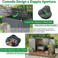 Casetta per Spazzatura Esterna, Capanni da Giardino Bloccabile con Doppie Aperture, 2 Porte e Struttura in Metallo Zincato, Organizzatore di Stoccaggio per Patio e Cortile