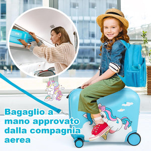 Valigia Cavalcabile per Bambini, 18" Valigia+ 12" Zaino,2 Pezzi, Trolley Bambini Bagaglio a Mano con Ruote Girevoli e Maniglia Retrattile, 2 Cingie Multiuso (Modello 2)