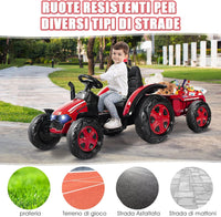Trattore Elettrico per Bambini con Rimorchio, 2 in 1 Go Kart e Trattore per Bambini 3-8 Anni, con Telecomando e Cintura di Sicurezza a 2 Punti (Rosso)