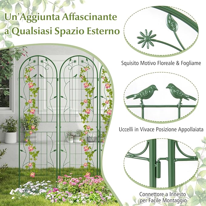 Grigliati per Rampicanti, Set da 2 Supporti Rampicanti 180 x 50 cm in Metallo, Griglie per Tralicci per Piante Tralicci a Incastro,Decorazione Esterna per Giardino, Cortile, Patio (Verde)