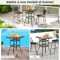 Tavolino da Giardino da 70 cm, Tavolino Quadrato con Piano in Finta Legno, con Foro per Ombrellone da 39 mm, Telaio Metallico, Tavolo Alto da Bistro, Portata 50 kg, 70 x 70 x 102 cm