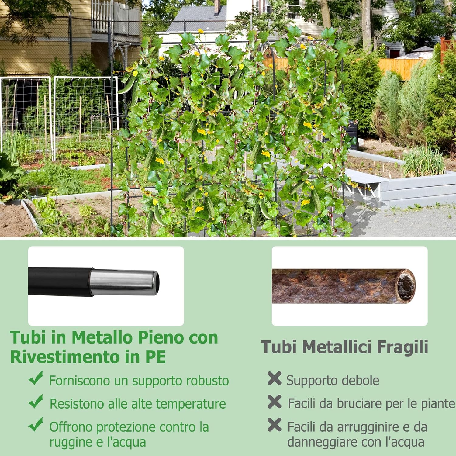 Traliccio per Piante Rampicanti ad Arco 179 x 180 cm, Trellis Alto a Forma di U per Cetrioli da Letto Rialzato con Rete, Supporto per Piante all'Aperto per Frutta e Fiori