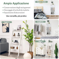 Scaffale di Stoccaggio in Legno di Pino, Porta Asciugamani a 4 Livelli per Bagno, Porta Salviette, Multiuso per Bagno Soggiorno (Bianco, 51 x 8 x 137 cm)
