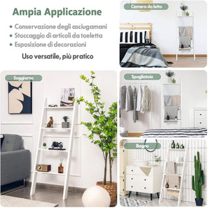 Scaffale di Stoccaggio in Legno di Pino, Porta Asciugamani a 4 Livelli per Bagno, Porta Salviette, Multiuso per Bagno Soggiorno (Bianco, 51 x 8 x 137 cm)