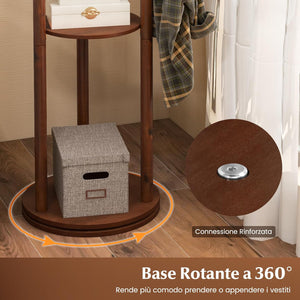 Attaccapanni girevole a forma di albero, Appendiabiti con 3 Ripiani e 9 Ganci, Appendiabiti 167 cm per Ingresso Salotto Camera da Letto