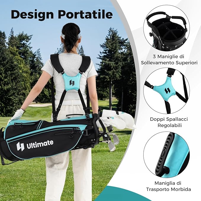 Set Completo di Mazze da Golf con Sacca a Treppiede, Include con Driver 1 da 460CC, Legno 3, Ibrido, Ferri 5, 6, 7, 8, 9, P, S, Putter e Copertura Antipioggia per Destrimani