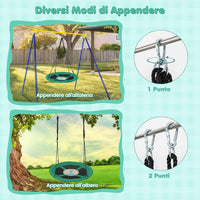Altalena a Cerchio da 102 cm, Altalena a Nido con Corde Regolabili e Moschettoni, Tessuto Oxford Impermeabile, Altalena Rotonda da Esterno con Rotazione a 360Â° per Bambini(Verde)
