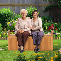 Baule Cassapanca 210 Litri in Legno di Abete, Baule Contenitore da Giardino con Pannello Inferiore Staccabile, Cassapanca Multiuso di Stoccaggio a 2 Posti con 2 Braccioli, da Interno e Esterno