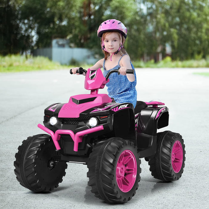 12 V Quad Elettrico per Bambini, Auto Elettrica Cavalcabile con Luci LED e Musica, Velocità Fino a 5km/h, per Bambini 3-7 Anni (Rosa)