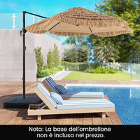 Ombrellone da Spiaggia 283 cm, Ombrello Tiki di Paglia in PE con Base, Ombrellone Sospeso Hawaiano per Giardino Piscina Terrazza