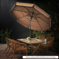 Ombrellone Esterno 300 cm, con 32 Luci LED, Ombrellone Giardino con Regolazione Inclinazione, Manovella e 8 Stecche, Parasole da Esterno con Tettuccio Ventilato a 3 Livelli