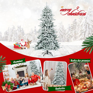 Albero di Natale Innevato 210 cm, Albero di Natale con 1108 Rami Densi, Pigne Bianche e Base in Ferro, Albero di Natale Artificiale e Realistico per Casa, Negozio e Ufficio