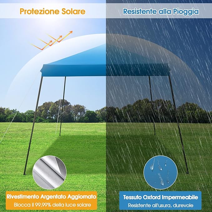 Gazebo Pop-up da Giardino 3 x 3 m, Tenda per Feste con Altezza Regolabile (237/255/246 cm), Gazebo Pieghevole da Esterno con Rete Impermeabile, per Campeggio, Giardino, Mercato (Blu)
