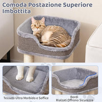 Albero per Gatti 38 x 38,5 x 51 cm, Torre per Gatti con Posatoio in Peluche, Pali Graffianti in Sisal e Palla Pendente, Centro Attività Moderno per Animali Domestici (Grigio)