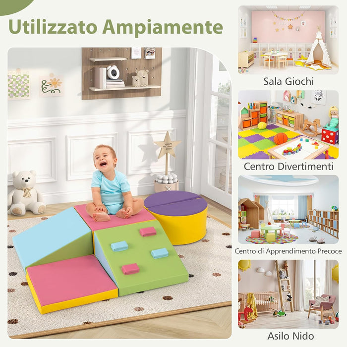 Set di 6 Blocchi di Schiuma per Arrampicata per Bambini, Blocchi in Schiuma per Arrampicarsi e Strisciare, Costruzione Mattoncini Morbidi per Bambini 12+ Mesi (Colorato)