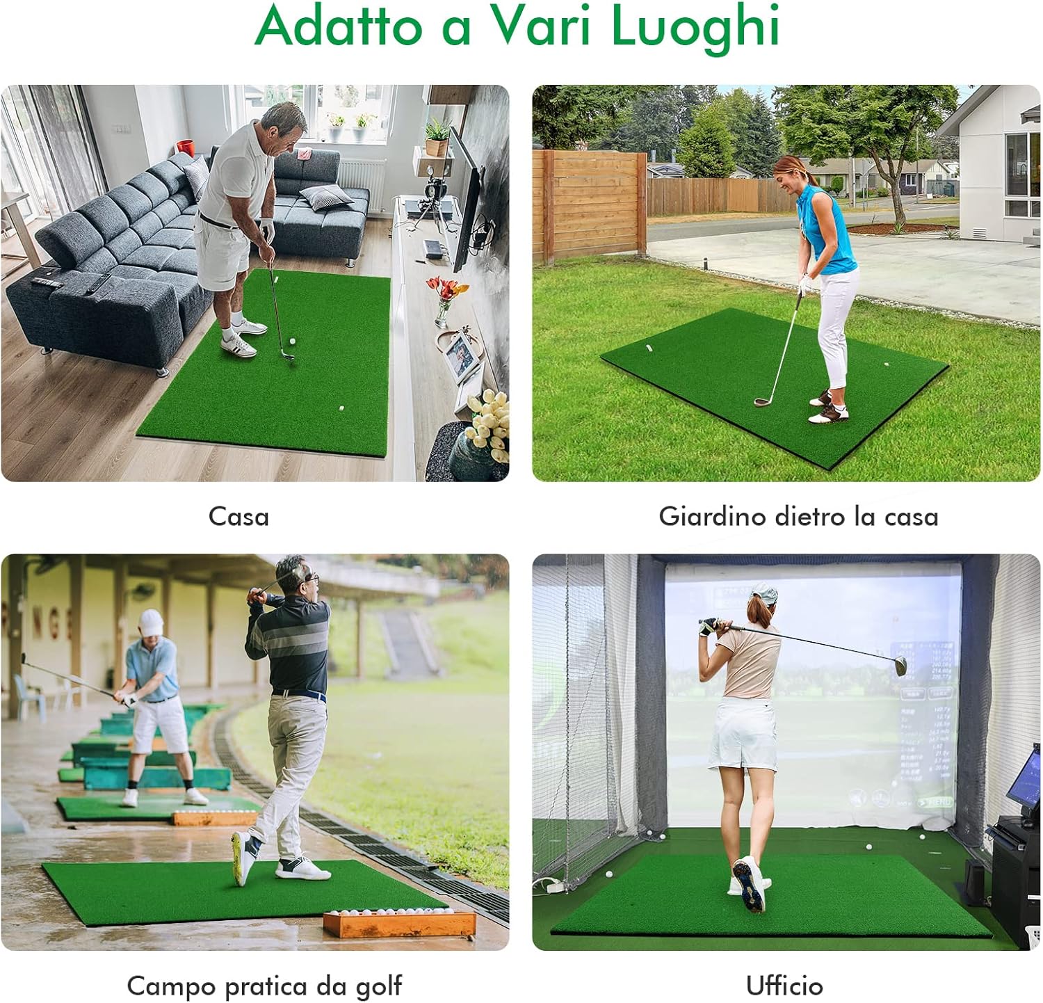 Tappetino da Golf con Manto Erboso Sintetico e 2 Posizioni per Tee, 3 Tee di Golf Inclusi, Tappetino Standard Realistico per Giocare a Golf, Ideale per Uso Interno ed Esterno, 1,5 x 1 M