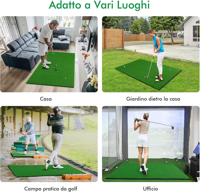 Tappetino da Golf con Manto Erboso Sintetico e 2 Posizioni per Tee, 3 Tee di Golf Inclusi, Tappetino Standard Realistico per Giocare a Golf, Ideale per Uso Interno ed Esterno, 1,5 x 1 M