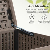 Baule da Esterno 378 L Impermeabile, Cassapanca Contenitore in Resina con Coperchio Bloccabile, Contenitore Salvaspazio per Giardino e Cortile, 130 x 64 x 59 cm (Marrone)