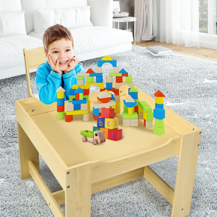 Tavolino Bambini 3 in 1, Set Tavolo e Sedie per Bambini con Lavagna Rimovibile e 2 Sedie con Cestini Portaoggetti, Scrivania Multiuso per Cameretta e Soggiorno (Legno)