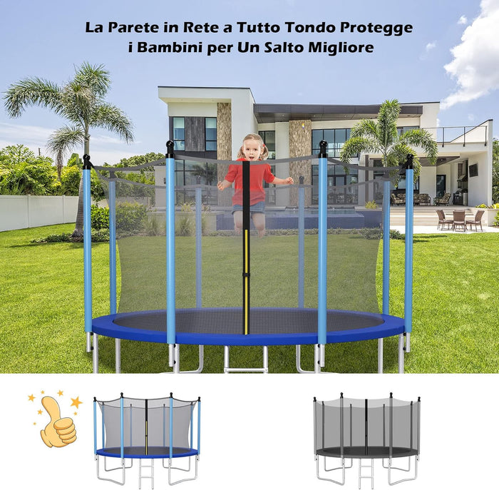 Rete di Sicurezza Sostitutiva per Trampolino da Esterno con Diametro 244 cm/305 cm/366 cm/427 cm/457 cm/488 cm, con Doppia Cerniera e Fibbie Protettive