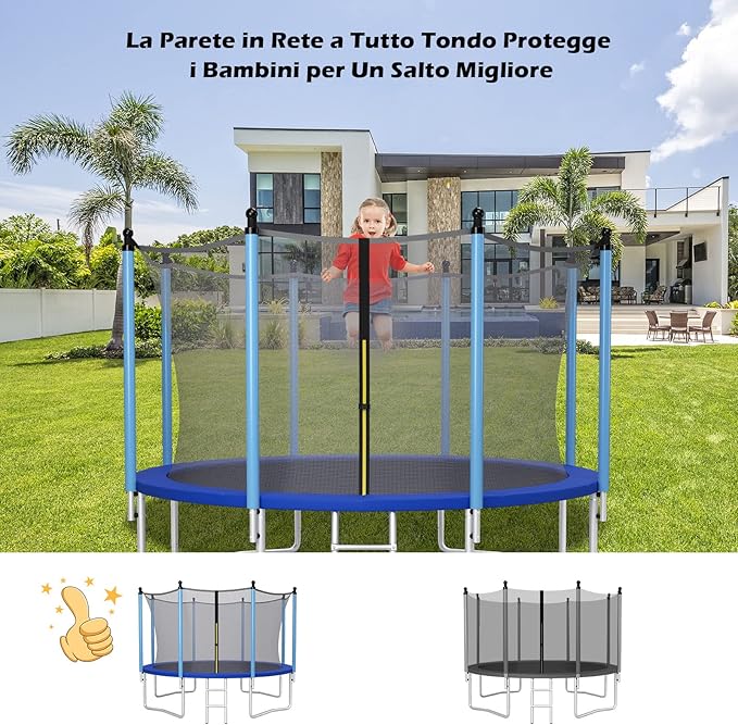Rete di Sicurezza Sostitutiva per Trampolino da Esterno con Diametro 427 cm, con Doppia Cerniera e Fibbie Protettive