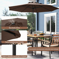 Ombrellone da Giardino da 260/360 cm, Ombrellone Parasole con Manovella, Ombrellone da Spiaggia con 8 Stecche, per Cortile Piscina Giardino (Caffè,260 cm)