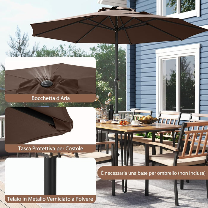 Ombrellone da Giardino da 260/360 cm, Ombrellone Parasole con Manovella, Ombrellone da Spiaggia con 8 Stecche, per Cortile Piscina Giardino (Caffè,260 cm)