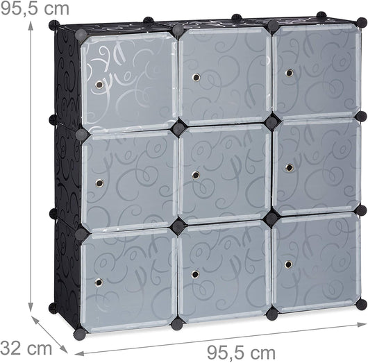 Ripiano portaoggetti 9 armadietti con ante modulari in plastica Montaggio fai da te plug in libreria nera 13_0001190_2