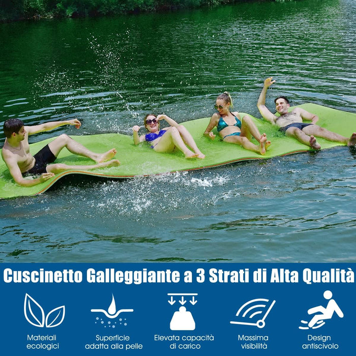Tappetino Galleggiante Acquatico, 355X183cm, Materassino Galleggiante Resistente agli Strappi con Dispositivo di Ormeggio e Cinghie di Aggancio, per Mare Lago Piscina e Spiaggia,