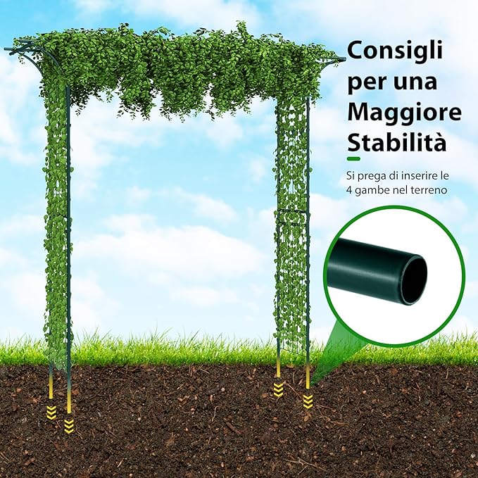 Arco da Giardino 205 CM, Pergolato per Piante Rampicanti, Pergola Decorativo di Metallo per Cerimonie, Feste, Cortile e Prato (Verde)