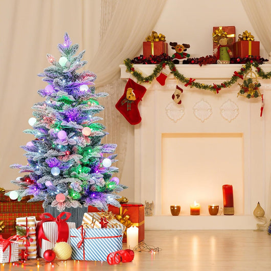 Albero di Natale Artificiale 100 CM, Albero di Natale in Vaso con 148 Punte in PVC e PE, 80 Luci LED Colorate e Luci a Globo, Decorazione Natalizia Stagionale per Interni