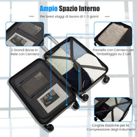 Valigia Bagaglio da 20" con Tasca Frontale, Porta USB, Tavolino Pieghevole, Valigia con Serratura, Ruote Girevoli, Manico Regolabile, Trolley Valigia Rigida Bagaglio da Viaggio (Nero)