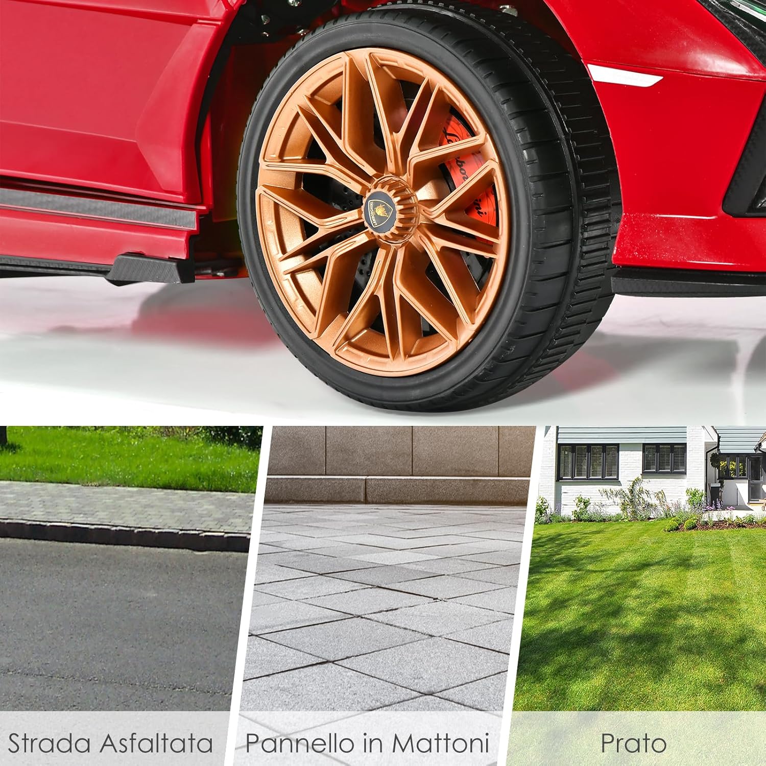 Macchina Elettrica Lamborghini per Bambini da 12V, Veicolo Elettrico con Luci LED MP3 Telecomando, Fino a 5km/h, +3 Anni (Rosso)