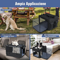 Trasportino Pieghevole per Cani e Gatti, Borsa da Trasporto per Animali con 2 Aperture, Finestra, Cesto Interno in Rete, Tasche Laterali e Porta Bicchiere, Gabbia Morbida e Portatile (M)