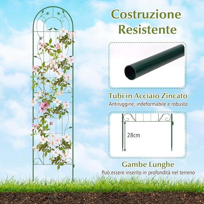 Grigliati per Rampicanti 220 x 50 CM, Set di 2 Tralicci di Metallo Antiruggine per Piante Rampicanti, Rose e Verdure, Decorazione Esterna per Giardino, Cortile e Patio (Verde)