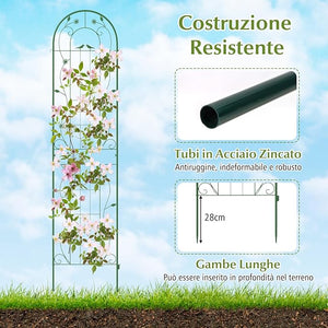 Grigliati per Rampicanti 220 x 50 CM, Set di 2 Tralicci di Metallo Antiruggine per Piante Rampicanti, Rose e Verdure, Decorazione Esterna per Giardino, Cortile e Patio (Verde)