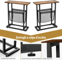 Tavolino di Servizio a 2 Livelli, Tavolino Laterale in Stile Industriale, Comodino Retrò con Porta Riviste, Tavolino da Caffè per Salone Camera da Letto e Ufficio, 45 x 18 x 54,5 cm