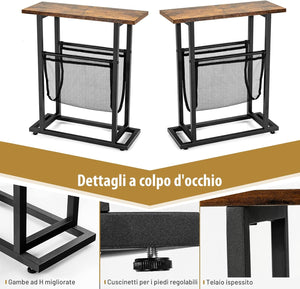Tavolino di Servizio a 2 Livelli, Tavolino Laterale in Stile Industriale, Comodino Retrò con Porta Riviste, Tavolino da Caffè per Salone Camera da Letto e Ufficio, 45 x 18 x 54,5 cm