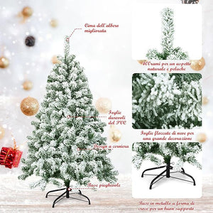 Albero di Natale Innevato da 135/180/225 cm, Albero di Natale con 400/928/1364 Rami Folti e Base di Metallo, Albero di Natale Realistico per Casa, Ufficio e Negozio (135 cm)