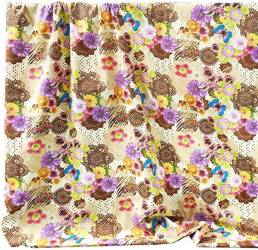 Telo Arredo Copritutto 170x280 cm Letto Poltrona Copridivano Cotone Cuoricini Fiori e Farfalle Beige