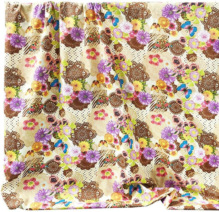 Telo Arredo Copritutto 170x280 cm Letto Poltrona Copridivano Cotone Cuoricini Fiori e Farfalle Beige